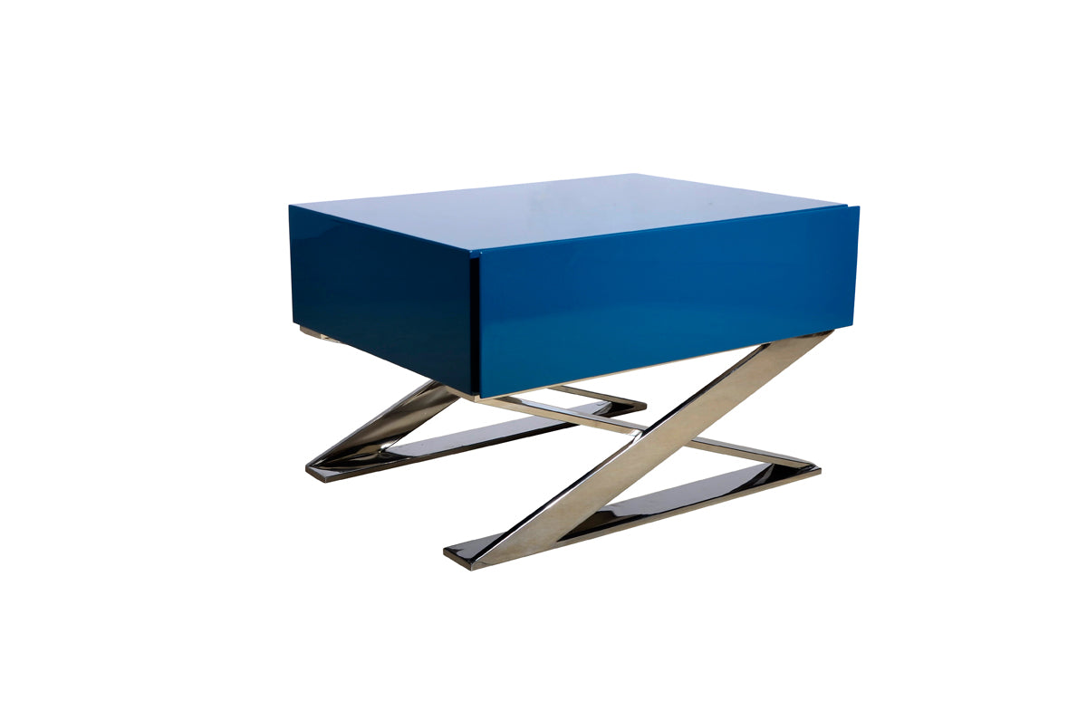 Contemporary Blue And Chrome Night Stand