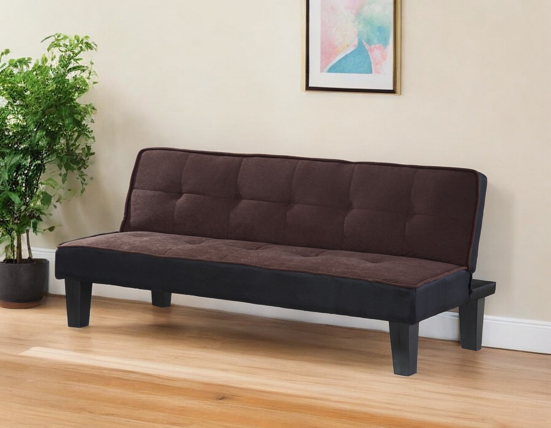66" Dark Brown Microfiber Convertible Futon Sleeper Sofa With Black Legs