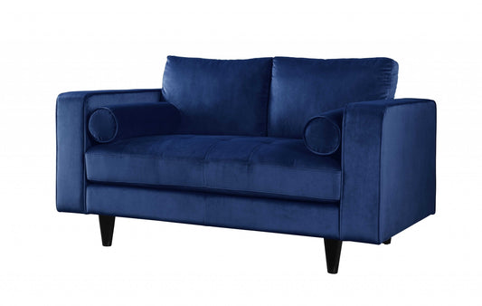 60" X 38" X 35" Navy Velvet Loveseat W2 Pillows
