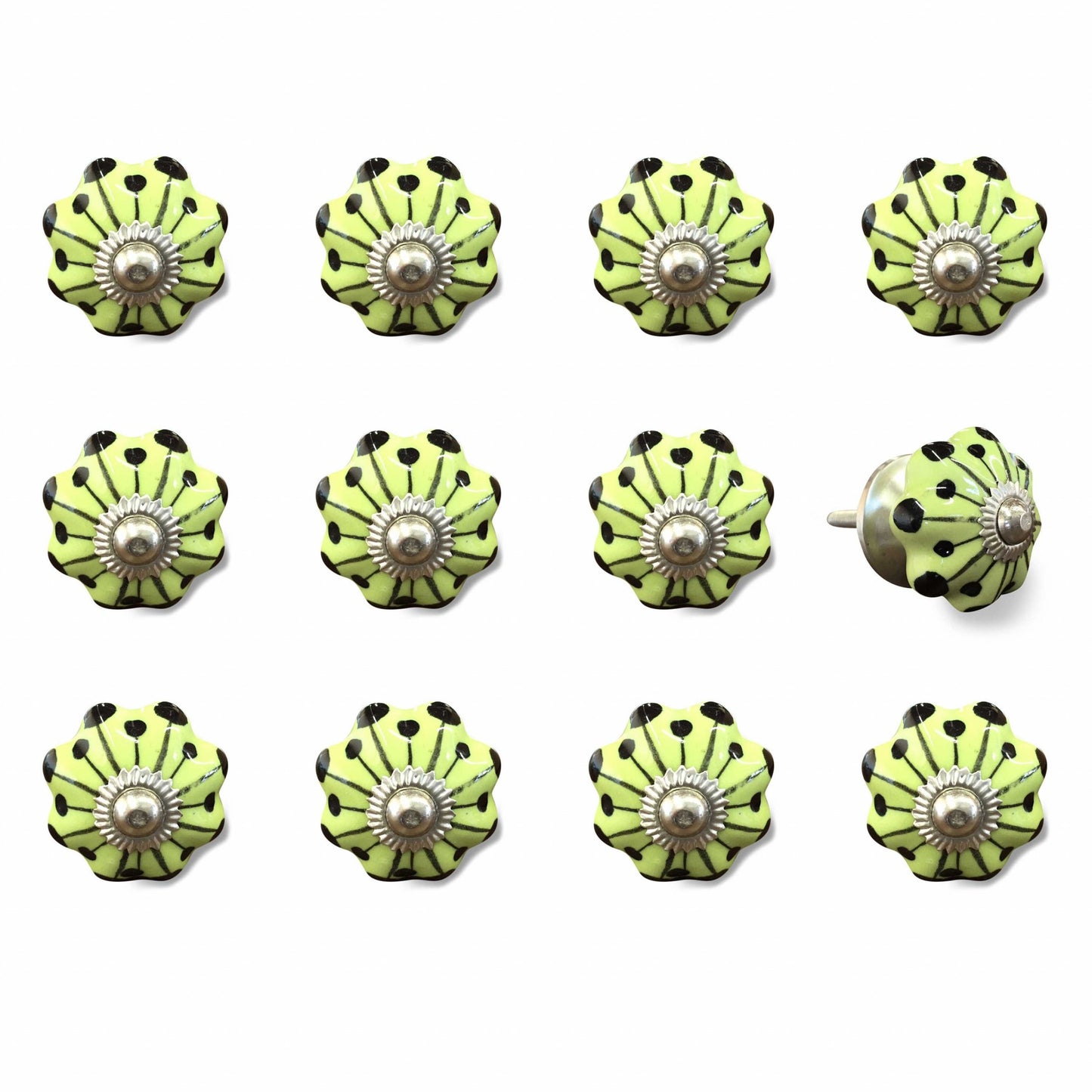 1.5" X 1.5" X 1.5" Yellow Green And Silver  Knobs 12 Pack