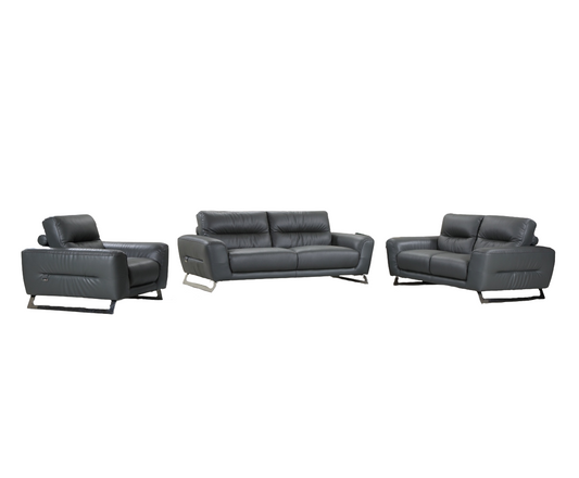 Three Piece Indoor Dark Gray Italian Leather Six Person Seating Set