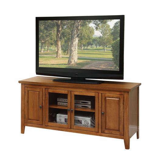 20" X 55" X 26" Oak Wood Glass TV Stand For Flat Screen Tvs Up To 60'