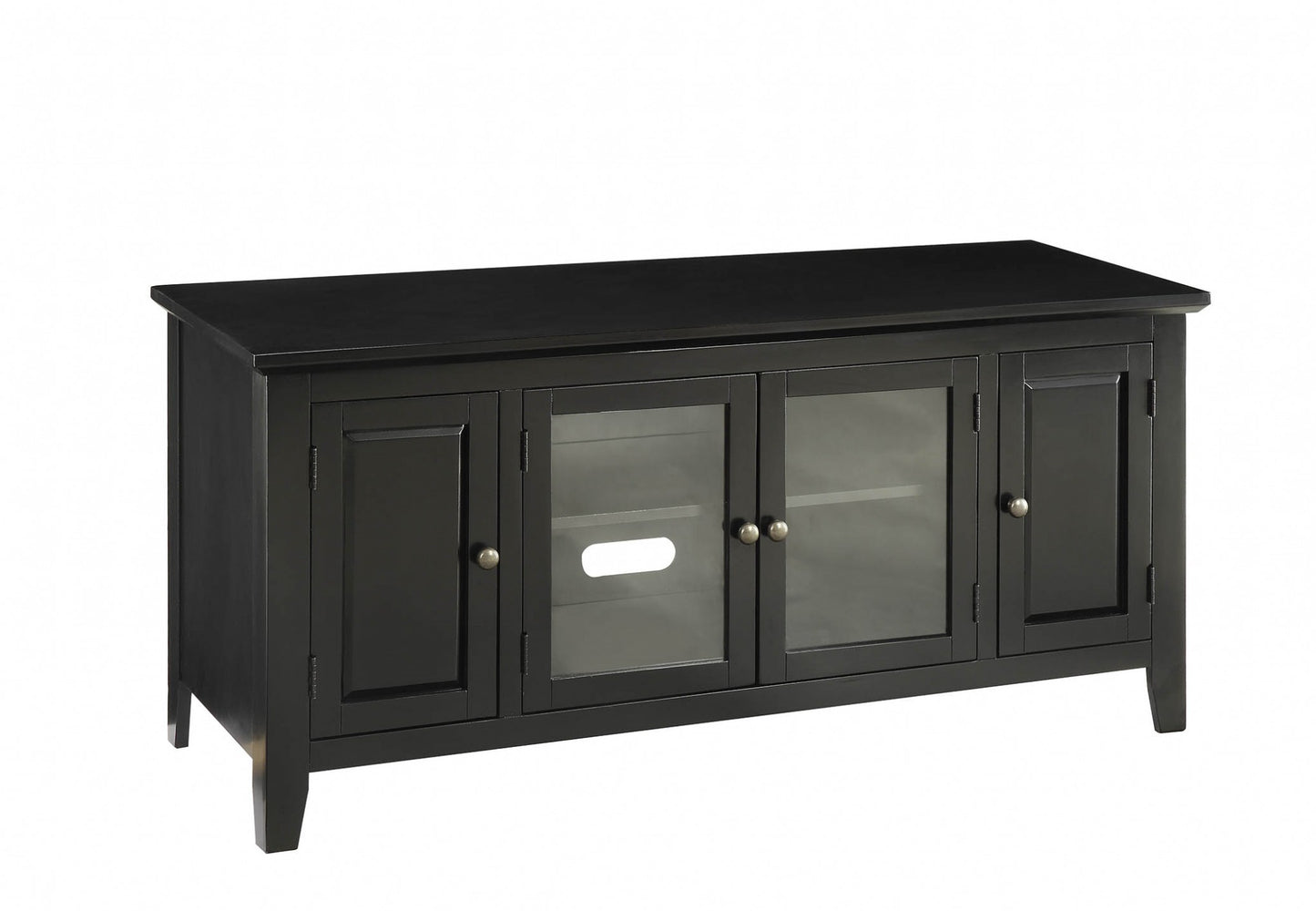20" X 55" X 26" Black Wood Glass TV Stand For Flat Screen Tvs Up To 60'