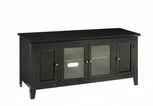 20" X 55" X 26" Black Wood Glass TV Stand For Flat Screen Tvs Up To 60'