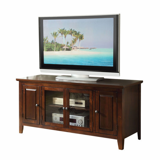 20" X 55" X 26" Chocolate Wood Glass TV Stand For Flat Screen Tvs Up To 60'