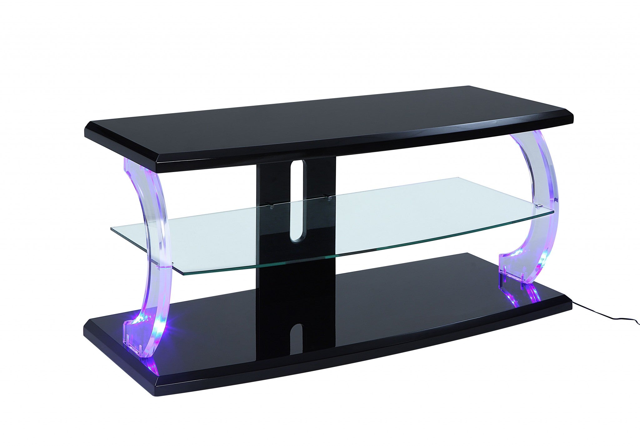 18" X 48" X 22" Black Clear Glass Wood Glass Veneer (Melamine) TV Stand (Led)