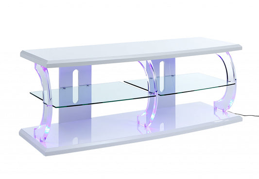18" X 60" X 22" White Clear Glass Wood Veneer (Melamine) TV Stand (Led)