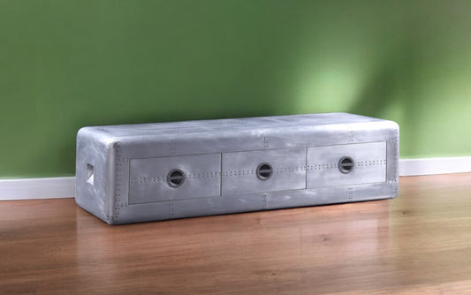 71" Silver Aluminum Enclosed and Open Storage TV Stand