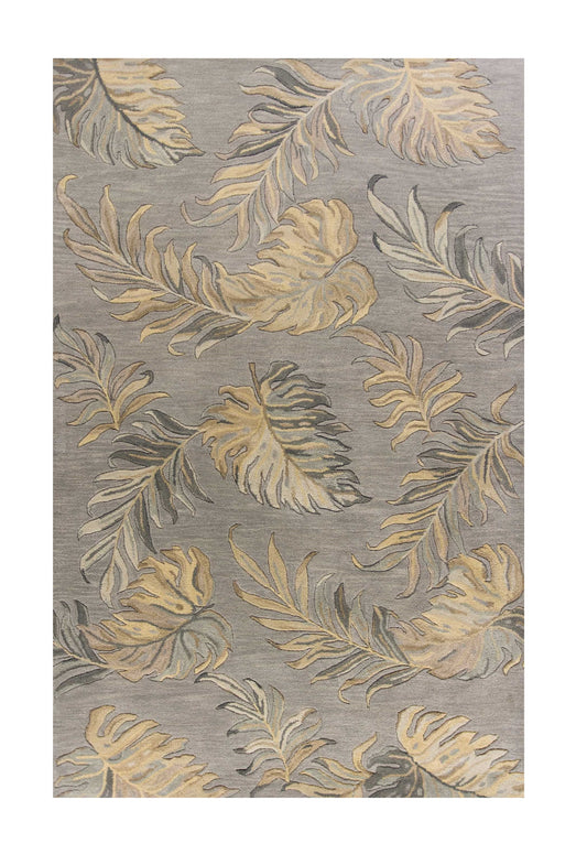 8' X 11' Grey Hand Tufted Tropical Palms Indoor Area Rug