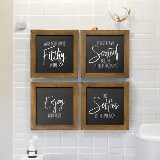 Set Of 4 Black and White Funny Bathroom Wall Art