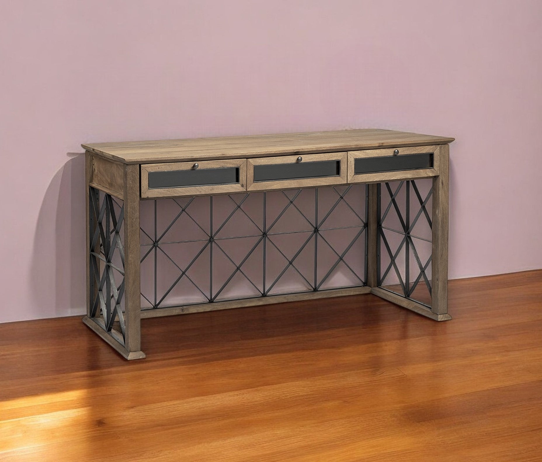 60" Solid Wood Enclosed and Open Storage TV Stand