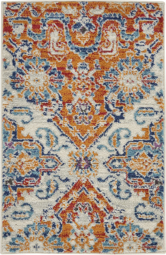2' X 3' Ivory And Gold Floral Motif Scatter Rug