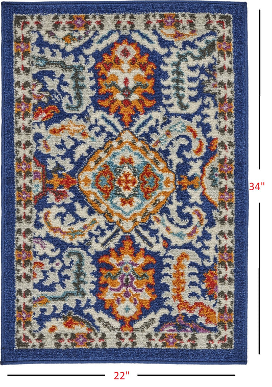 2' X 3' Blue And Ivory Power Loom Area Rug