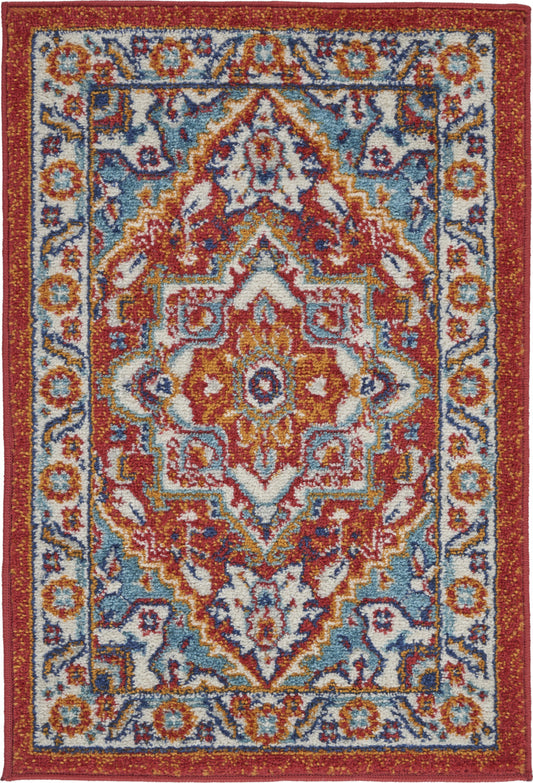 2' X 3' Red And Ivory Power Loom Area Rug