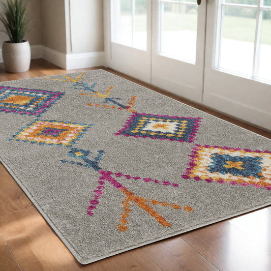 2' X 3' Gray Geometric Berber Area Rug
