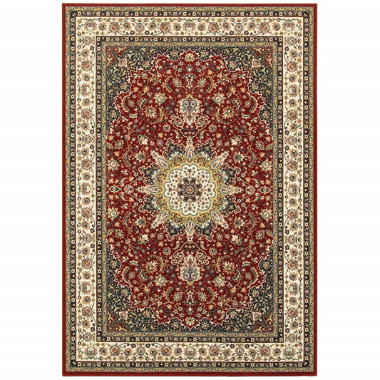 1' X 3' Red Ivory Machine Woven Oriental Indoor Area Rug