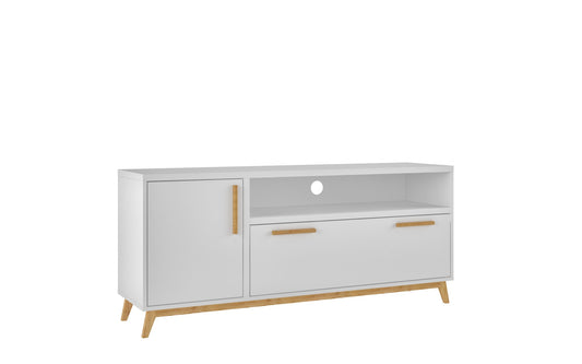 Modern White And Natural Long Door TV Stand