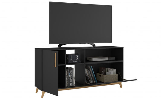 Modern Black And Natural Asymmetrical TV Stand