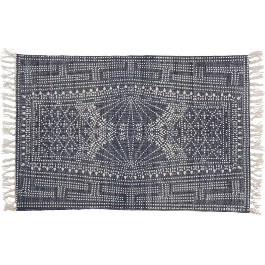 2' X 3' Blue And Ivory Batik Scatter Rug