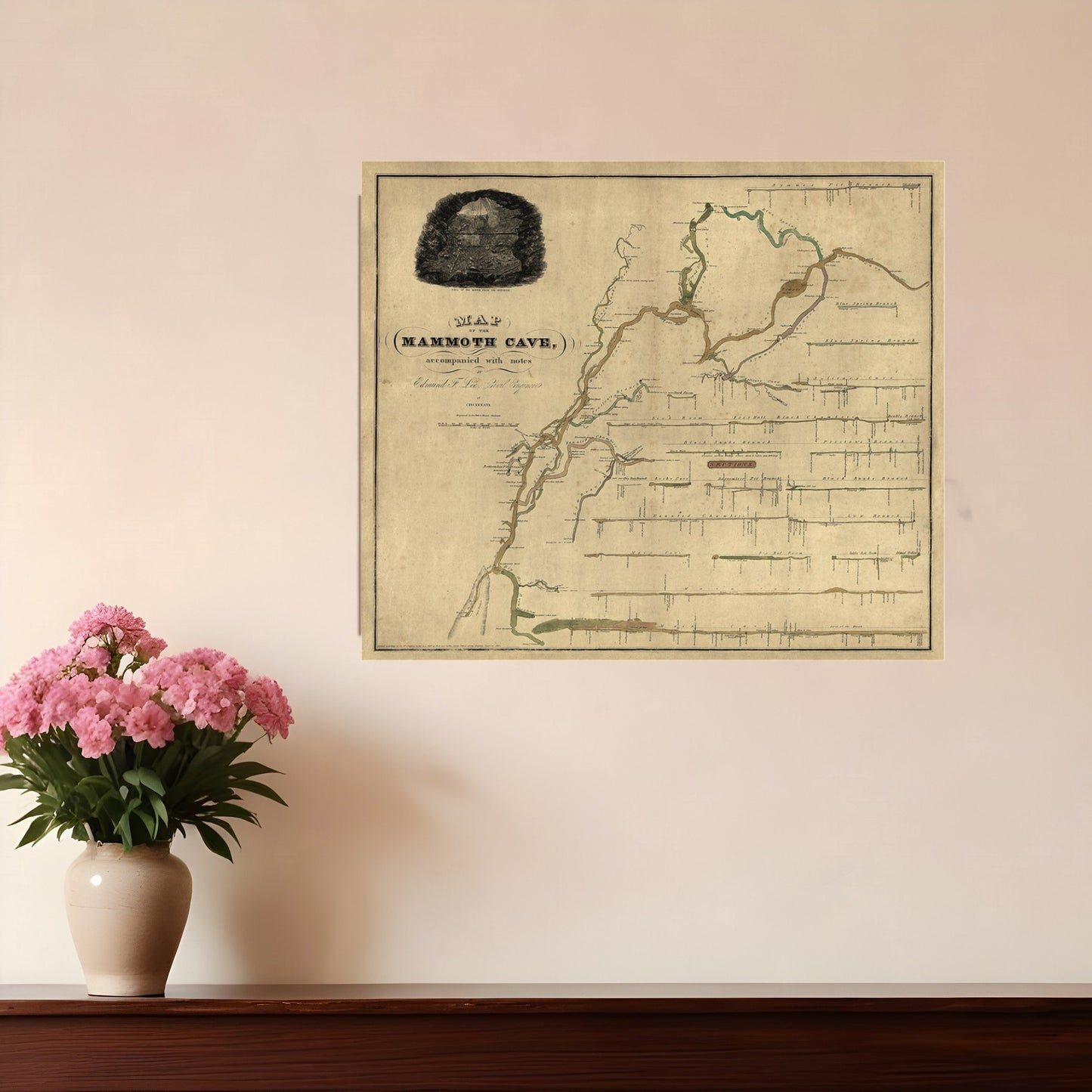 16" X 20" Map Of Kentucky Mammoth Cave Vintage Poster Wall Art
