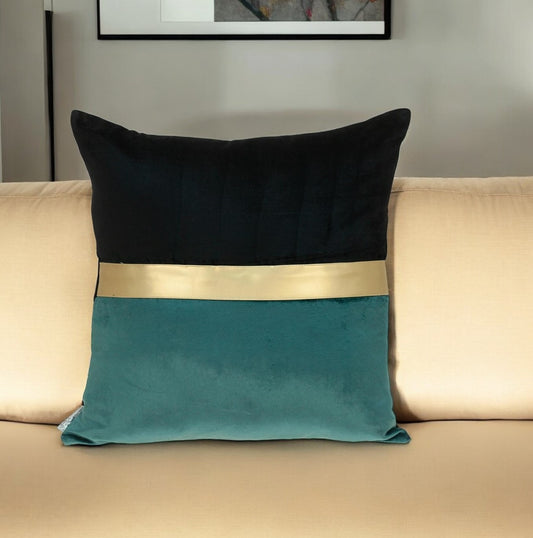 Teal Gold and Black Tufted Velvet Square Pillow