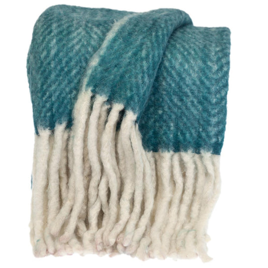 Aqua Knitted Acrylic Abstract Reversable Throw