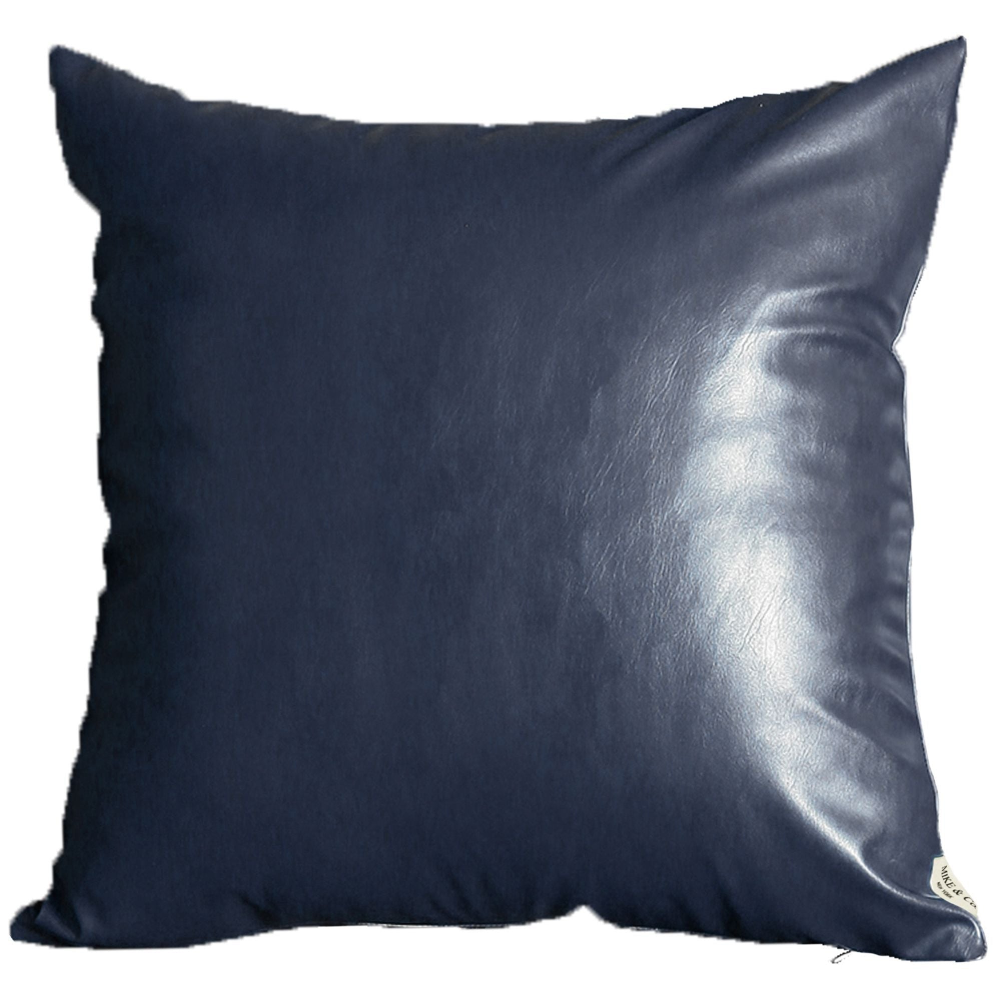 Set Of Four 17" X 17" Navy Blue Faux Leather Zippered Pillow
