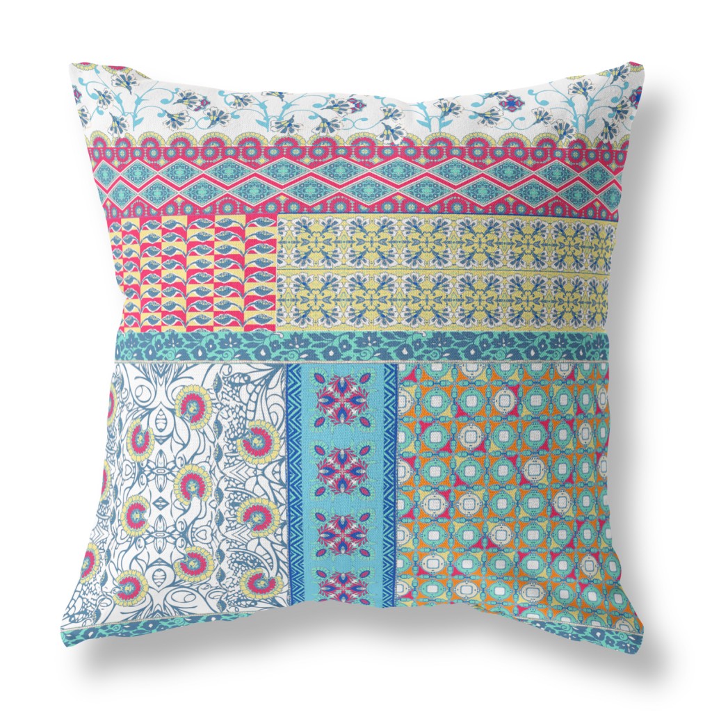 16"X16" Teal Blue Microsuede Patchwork Blown Seam Pillow
