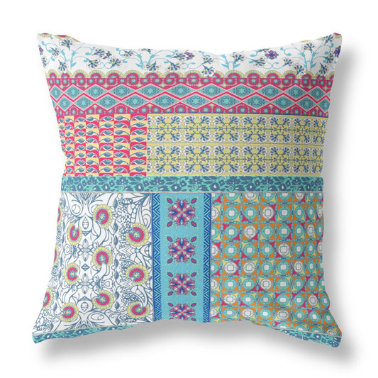16"X16" Teal Blue Microsuede Patchwork Blown Seam Pillow