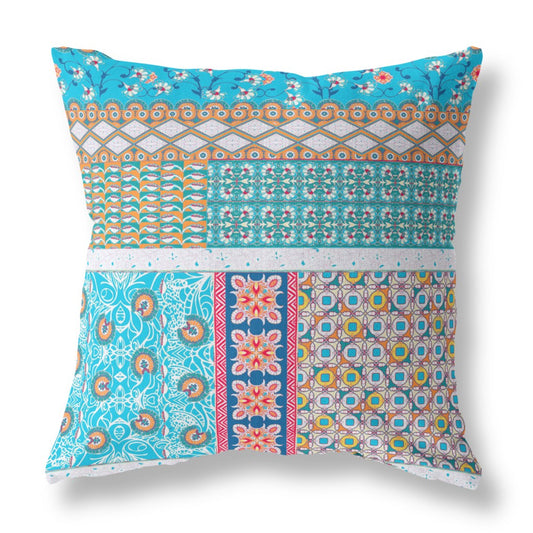 18"X18" Turquoise Microsuede Patchwork Blown Seam Pillow