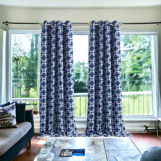 84 Navy Interlock Pattern Window Curtain Panel