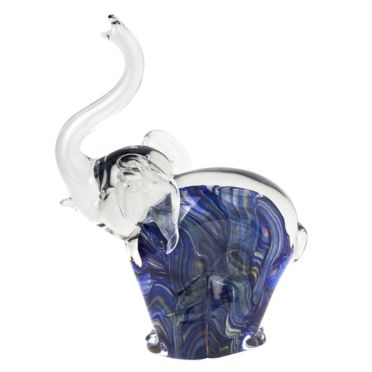 10" Blue Murano Glass Elephant Hand Painted Figurine Tabletop Sculpture