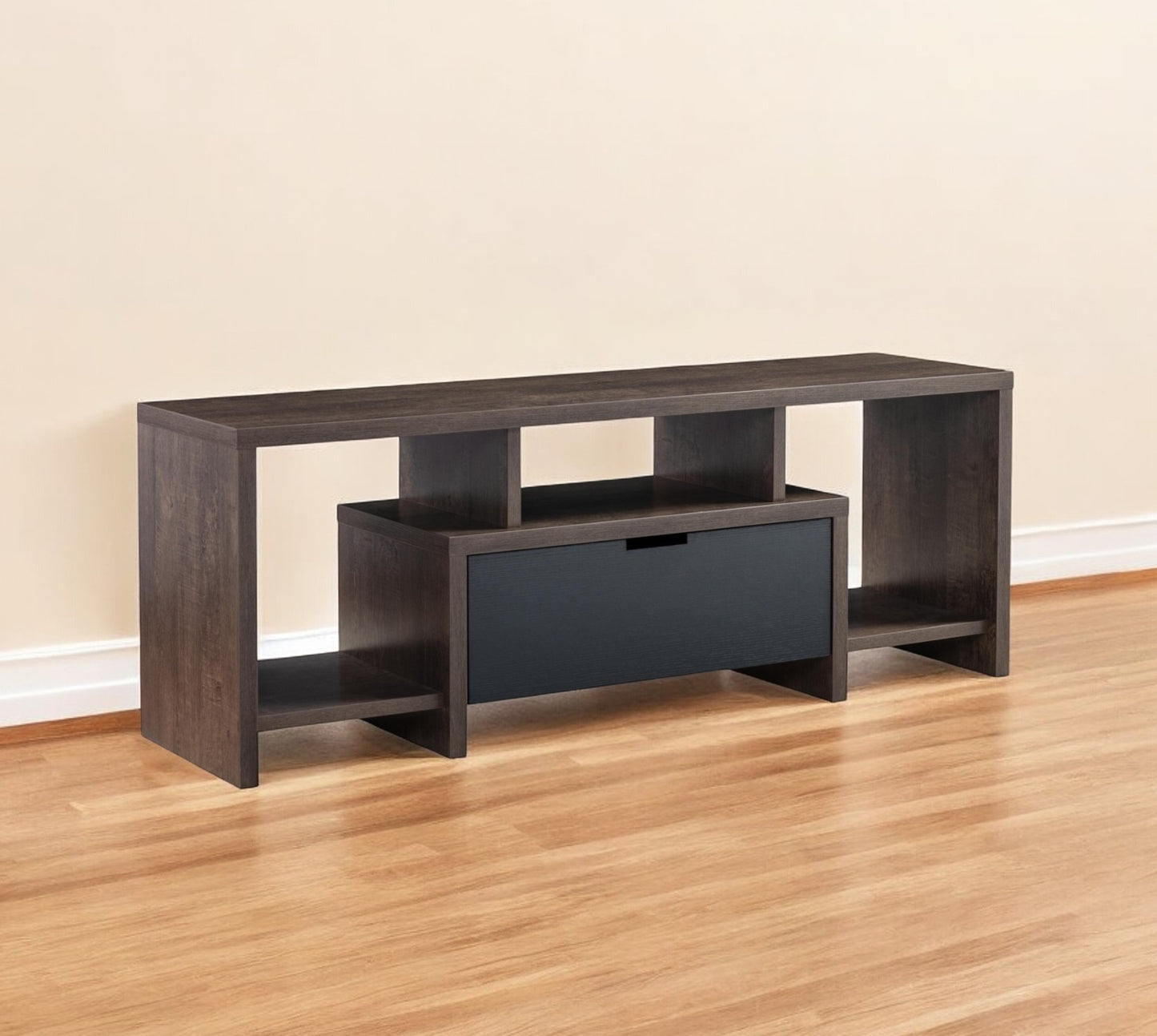 60" Black and White Enclosed and Open Storage TV Stand
