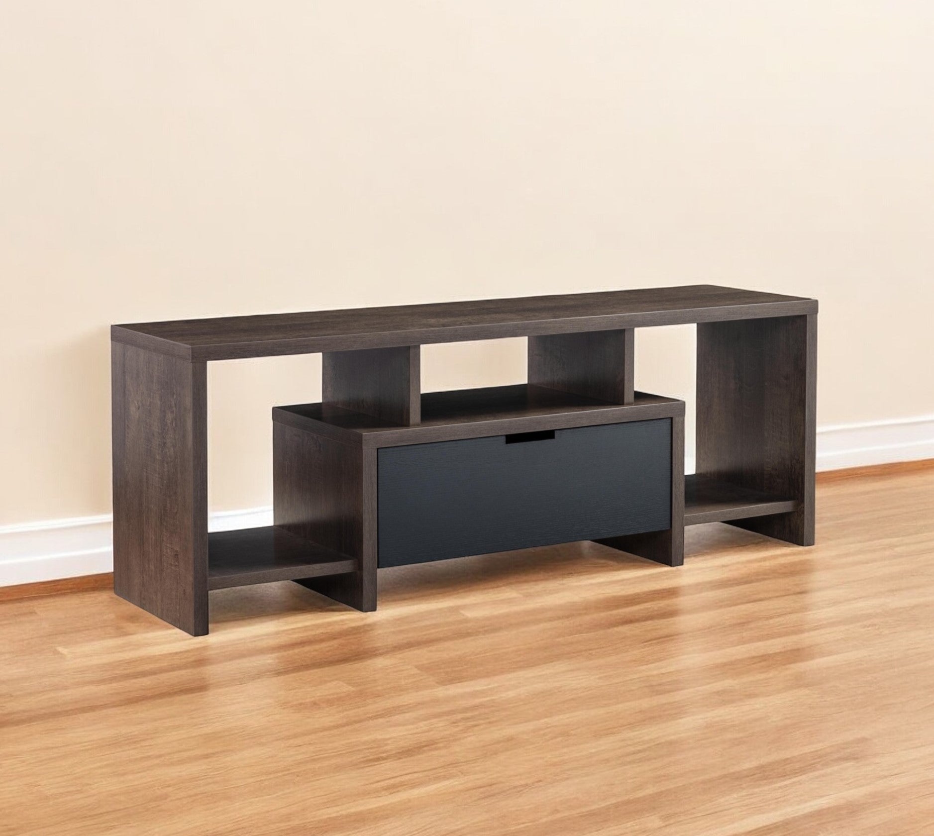 60" Black and White Enclosed and Open Storage TV Stand