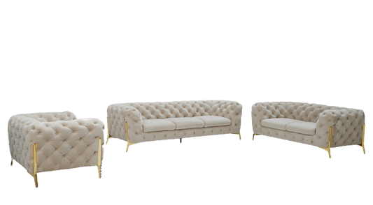 Three Piece Beige Velvet Six Person Seating Set