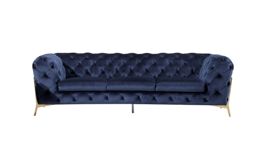 Three Piece Blue Velvet Six Person Seating Set