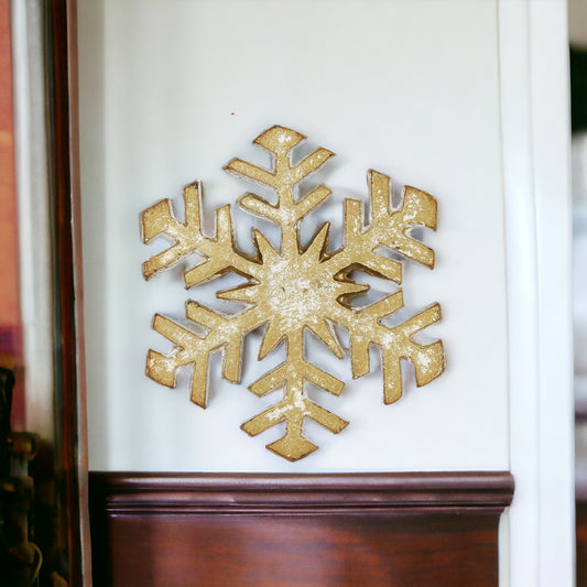 6" Gold Cast Iron Hand Painted Snowflake Sculpture