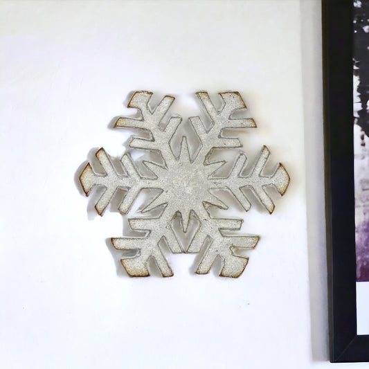 6" Silver Cast Iron Hand Painted Snowflake Sculpture