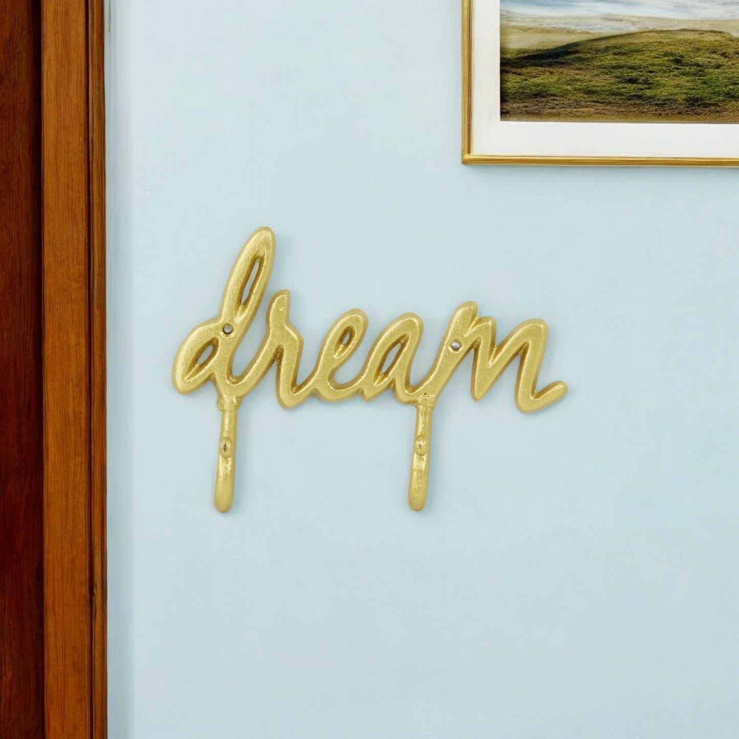 6" X 8" Gold Handcrafted Dream Metal Wall Decor With Hooks