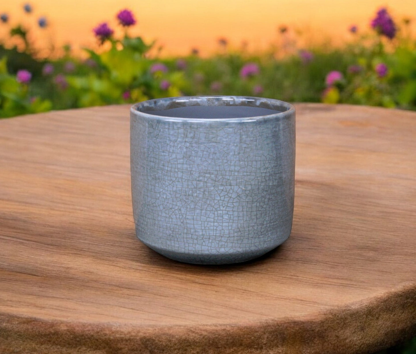 7" Gray Crackle Glaze Ceramic Indoor Outdoor Round Pot Planter