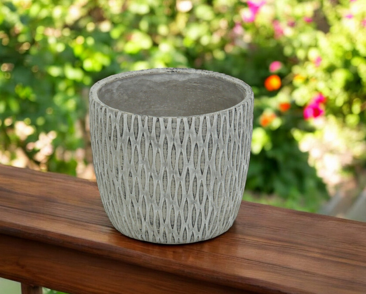 7" Gray Geometric Cement Indoor Outdoor Round Pot Planter