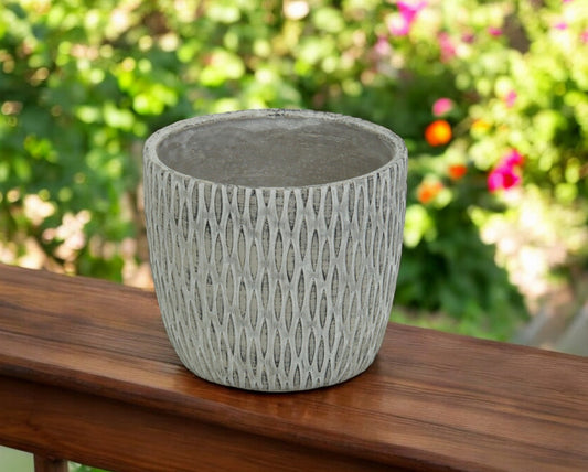7" Gray Geometric Cement Indoor Outdoor Round Pot Planter