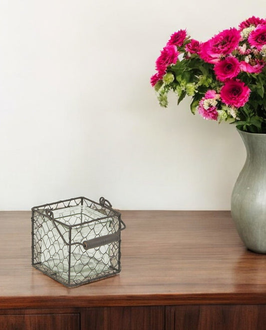 5" Clear and Brown Glass Tabletop Lantern Candle Holder