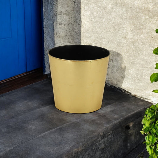 9" Gold Recycled Plastic Indoor Outdoor Round Pot Planter