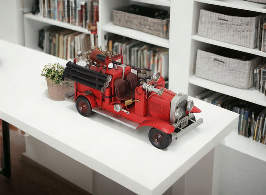 8" Red and Black Metal Hand Painted 1927's Fire Engine Model Car