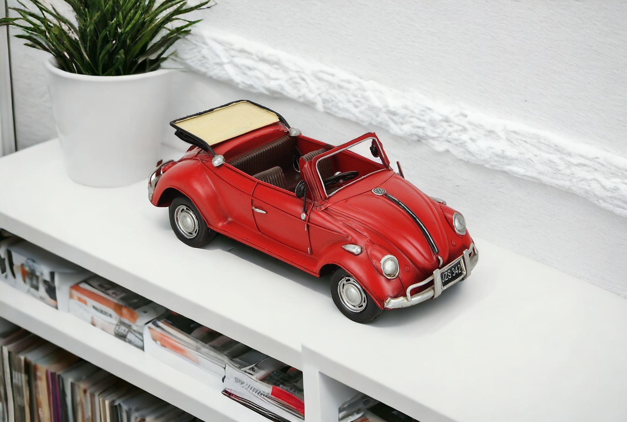 5" Red and Silver Metal Hand Painted Red Volkswagen Convertible Beetle Model Car