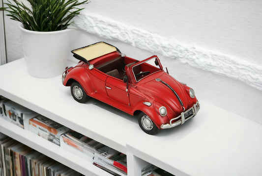 5" Red and Silver Metal Hand Painted Red Volkswagen Convertible Beetle Model Car