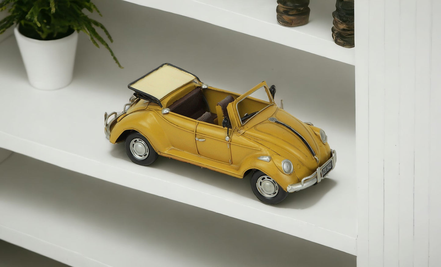 5" Yellow and Black Metal Hand Painted Yellow Volkswagen Convertible Beetle Model Car