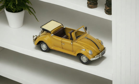 5" Yellow and Black Metal Hand Painted Yellow Volkswagen Convertible Beetle Model Car