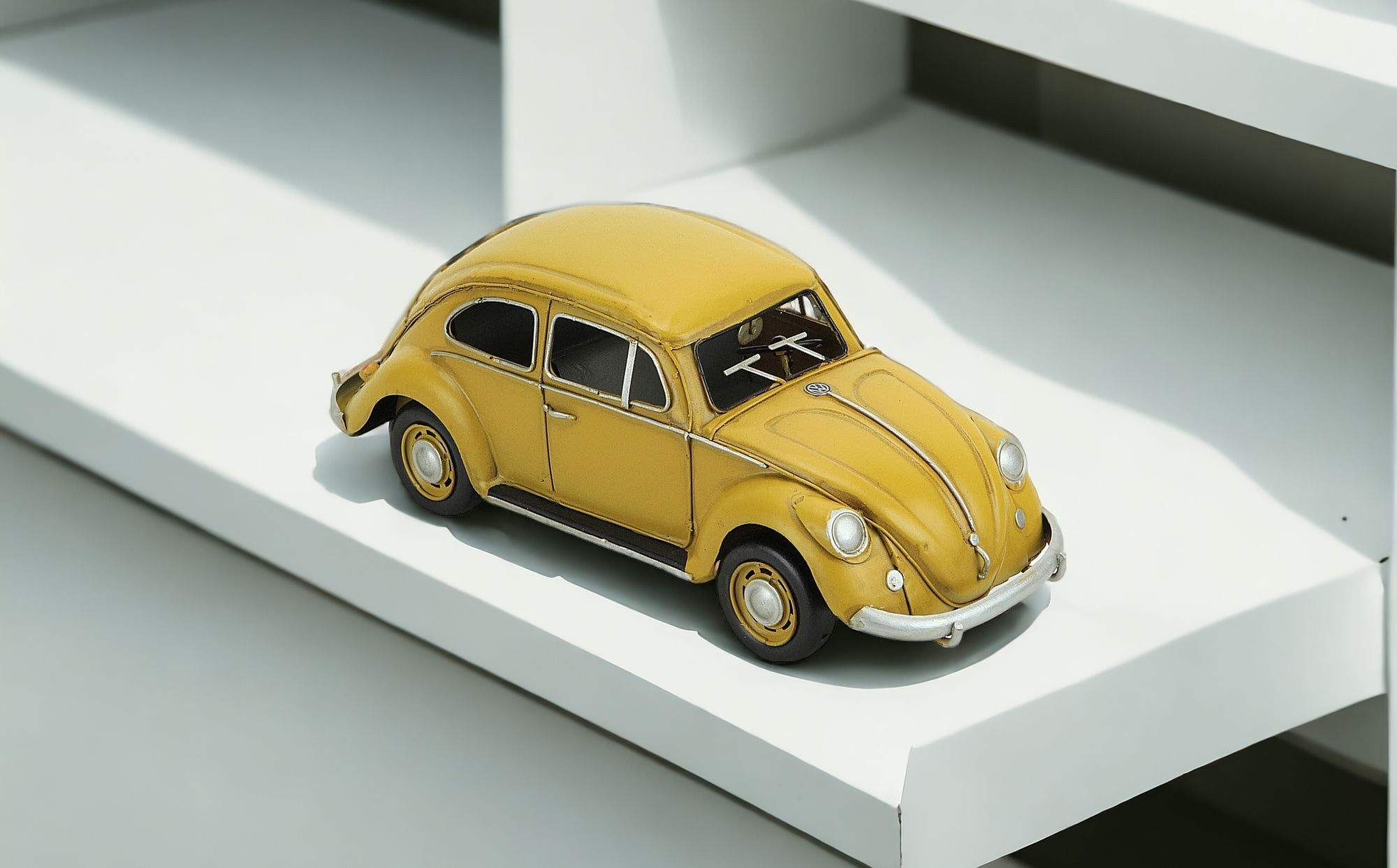 5" Yellow and Black Metal Hand Painted Yellow Volkswagen Beetle Model Car